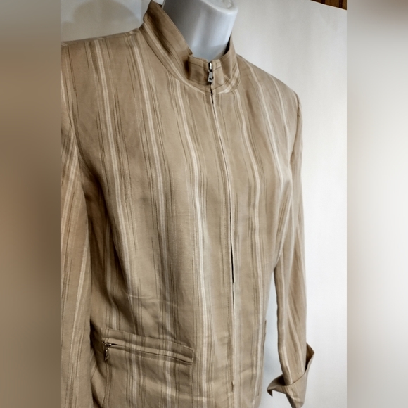 Evan Picone Linen Blend Beige/White Striped Zip-up Jacket EUC Size 10 - Picture 3 of 9